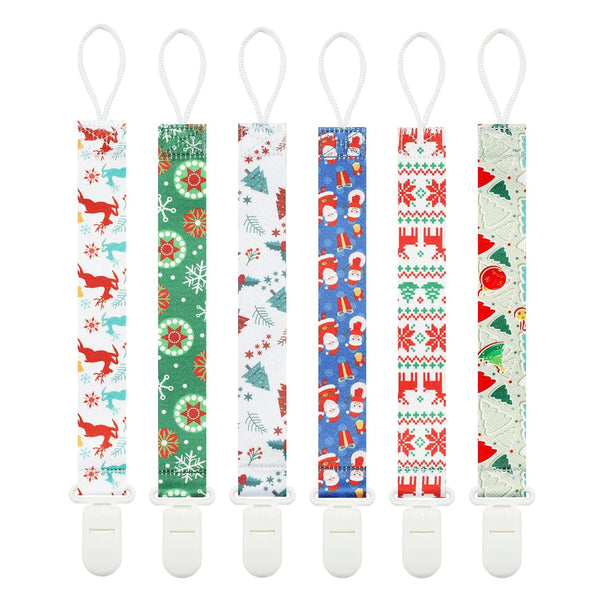 Christmas Pacifier Clips, 6 Pack Binkie Paci Holder for Most Pacifiers, Teethers & Toys, Xmas Gift (Snowman, Snowflake)