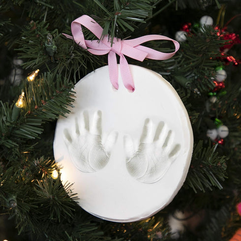 Nuby Baby Keepsake Ornament Hand & Footprint Clay Casting Kit with Easel, Blue & Pink Ribbons
