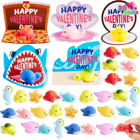JOYIN 30 Packs Valentines Day Gift Cards with Mochi Squishy Toys, Stress