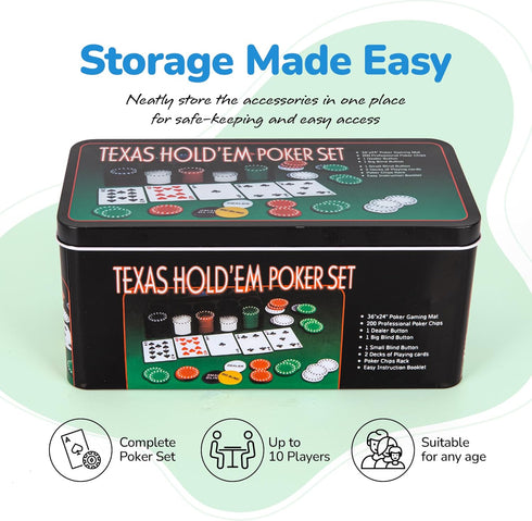 Set 2 Gamie Texas Holdem Poker Game - Includes Holdem Mat, Card Decks, Chips, Chip Holder and Tin Storage Box - Fun