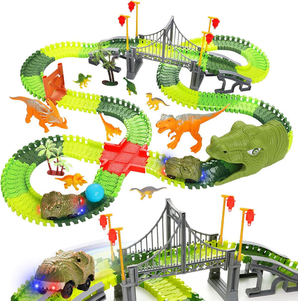 BEMITON Dinosaur Toys Race Car Track - Create a Dinosaur World Road Race Set for Kids Ages 3-7, Christmas Gifts
