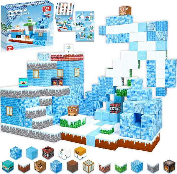 Magnetic Blocks - 100PCS Build Frozen Castle Magnet World, Magnetic Toys for Montessori Toddler Christmas Birthday Gifts