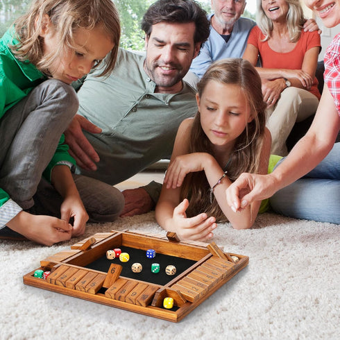 14 inches 8+4 2-4 4-Sided 10 VAMSLOVE Upgraded Shut The Box Dice Game Wooden Board Table Math Game with Dice for Player