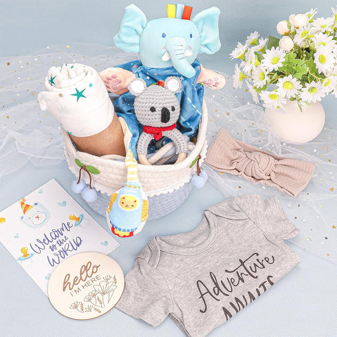 Baby Boy Gifts Basket,Baby Shower Gifts for Boys,New Born Baby Boys Gift,Gender Reveal Gifts,Unique Baby Gift Essential