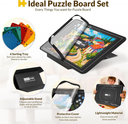 LOTMOFUN 1000 6 Puzzle Board for Pieces with Angle Adjustable Stand, Patented Lightweight Felt Jigsaw Puzzle Board