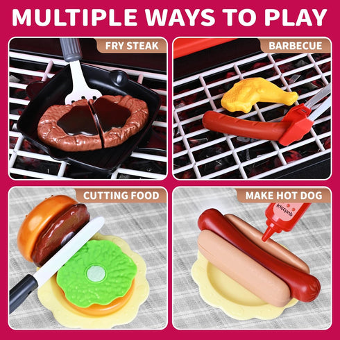 Set, Playset 2-Layer Playset, Kids Kitchen Toy Kids BBQ Grill with Smoke Sound Light, Barbecue Toy with Wheel