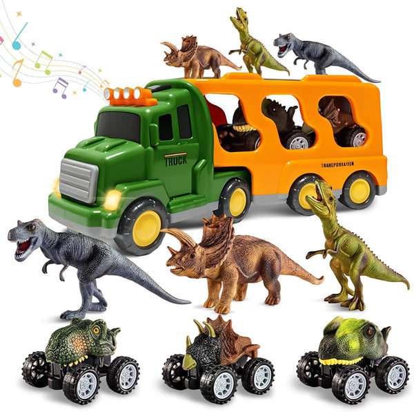 Dinosaur Toy Trucks with 3 Dino Cars & 3 Dino Figures, Sound
