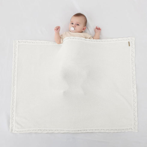 Knitted Baby Blanket for Boys & Girls, 100% Cotton Receiving Swaddle Crib Stroller Blanket for Shower Gift Registry for Newborns, Infants, Toddlers40 x31(White) by Pinuotu