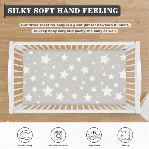 Winpema 28"x52" White Cute Stars Fitted Crib Sheet Stars Baby Crib Sheet Fit Standard Crib and Toddler Mattress,Crib