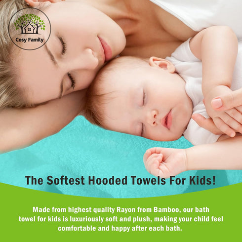 Cosy Family 3 Pack Baby Hooded Towels, Rayon Made from Bamboo, Soft Unisex Bath Towels for Babies,Toddler,Infant