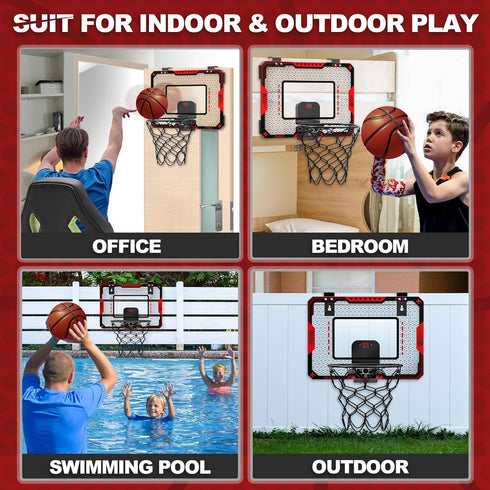 Basketball Hoop Indoor for Kids 5-10+ Years, Mini Basketball Hoop with Electronic Scoreboard Over The Door