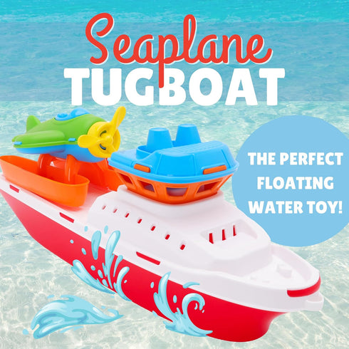 Toyland 17" 24 Floating Tugboat with Seaplane - Durable Water, Pool and Bathtub Toy for Kids Months Plus - Non-Toxic