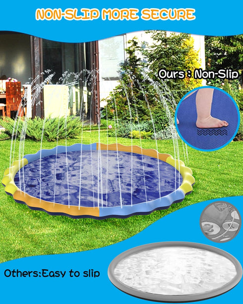 120" 10FT 1mm Summer 3+ Instraella Splash Pad for Dog and Kids, Large Non-Slip Sprinkler Mat Thickened and Foldable