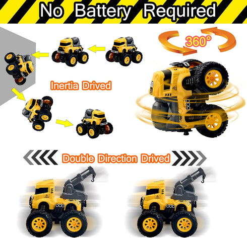 Construction Truck Toys - 4 Pack Excavator, Mixer, Crane, Dump Trucks, Push and Go Friction Powered Cars