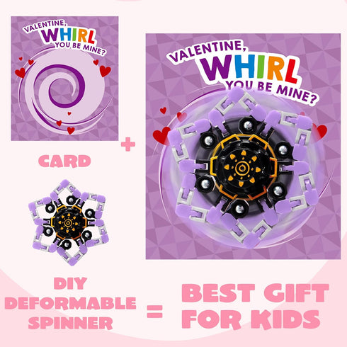 28 Packs 4-Design JOYIN Valentines Day Gift Cards with Fidget Spinners, DIY Chain Robot Fingertip Toys, Deformable
