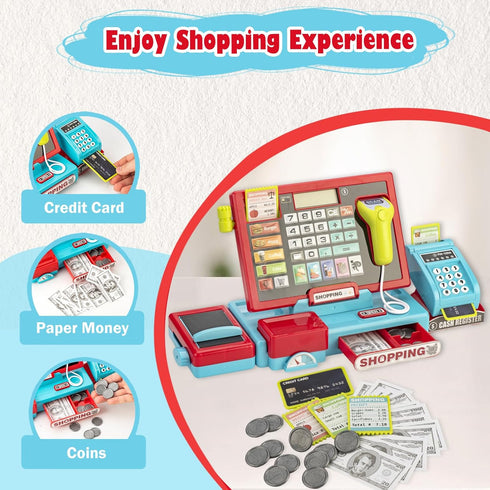 3 4 5 6 7 8 4-8 Cash Register for Kids Real Calculator Kids Cash Register with Scanner Toy for Year Old Boy Pretend