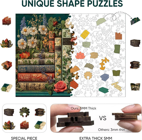 200 11.8 8.9 BODHIPNJOY Wooden Puzzles for Adults, Mother's Day Puzzles, Books Jigsaw Puzzles, Wildflowers Book Vintage