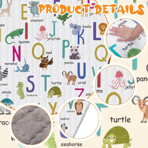 Funtery Woodland Animals Hexagon Playpen Mat Baby Play Mat Foldable Soft Nursery Rug Portable Baby Playmat Washable
