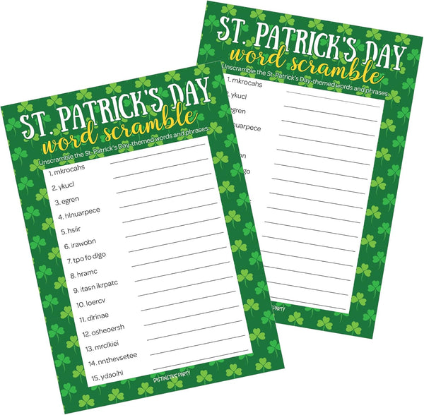 DISTINCTIVS St. Patrick's Day Word Scramble Game - Classroom Party Game for 25 Players