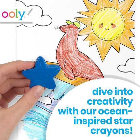 Set 6, Ooly Stars of the Sea Star Shaped Chunky Crayons for Toddlers and Little Hands of Non-Toxic Star Shaped Easy