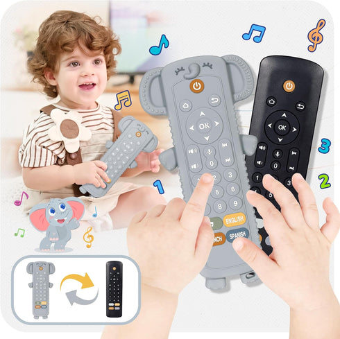 Toddler Remote Control Toy with Elephant Silicone Cover - Educational Musical Baby Toy with Lights and Sounds