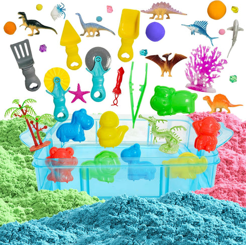 3 4 5 6 7 8 Dino & Ocean Sensory bin, Dino & Ocean Sensory Toys with Play Sand for Toddlers Boys and Girls,Kids Toys
