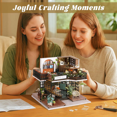 Flever DIY Miniature Dollhouse Kit - Creative Forest Teashop Room with Furniture