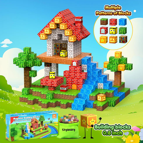 Styleeasy 100PCS Set, 3+ Magnetic Blocks - Magnetic Building Blocks Classroom Must Haves Magnet Sensory Autism Toys