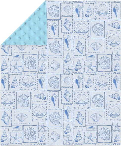 Summer 30x40 Blue Seashells Baby Blanket for Girl Boy Boho Beach Conch Soft Mink Dotted Backing Double Layer Swaddle
