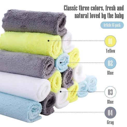 Cute Castle 16 Pack 9" 9", Ultra-Soft Baby Washcloths, - by Gentle on Sensitive Skin for Face and Body, Plush, Super