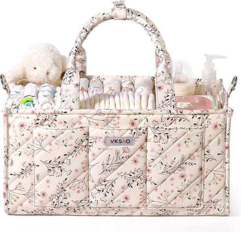 VKSAO Baby Essentials Cute Floral Diaper Caddy Organizer Portable Storage Basket with Shoulder