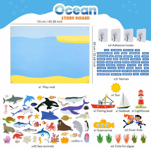 107 3-8 BONNYCO Felt Board for Toddlers with Sea Animals Figures. Montessori and Sensory Toys, Birthday Gifts for Kids