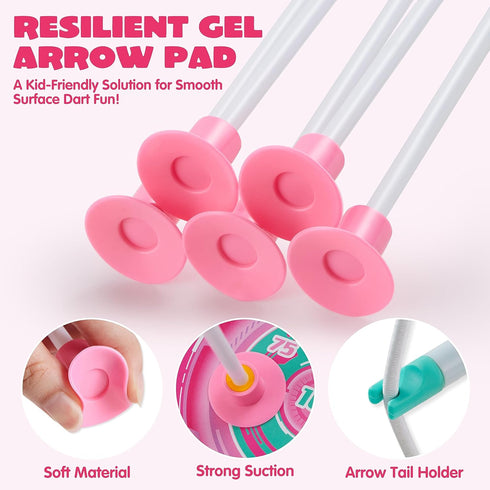 Set Set 9 3-12 JOYIN Pink Bow and Arrow for Girls, LED Light Up Archery Toy with Suction Cup Arrows, Target & Arrow