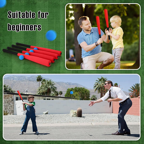 Wettarn 4 Pieces Foam Baseball Bat 24 Inches with 4 Pcs Safe Soft Baseballs T Ball Set for Outdoor Indoor Sport Game