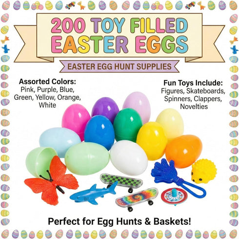 2 1/2" 200 Fun Express Mega Bulk Pc. Animal Theme Toy-Filled Plastic Easter Eggs for Easter Egg Hunts, School, Church