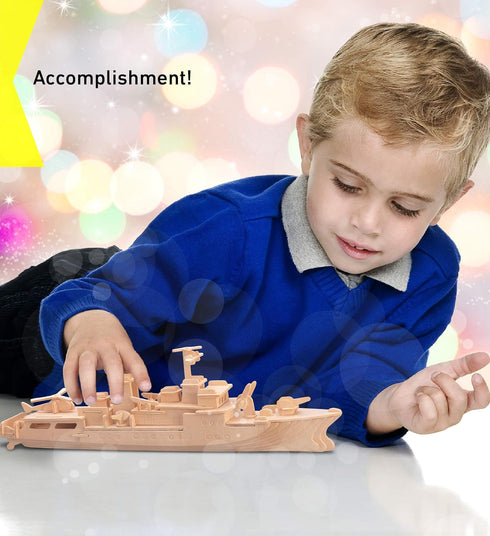 Puzzled 3D Puzzle Destroyer Warship Wood Craft Kit - Fun DIY Wooden Toy Assemble Model for Decoration