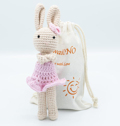 Crochet Stuffed Animal - Adorable Handmade Bunny Daughter Plushie Doll with Pink Dress, Ideal for Infants - Knitted