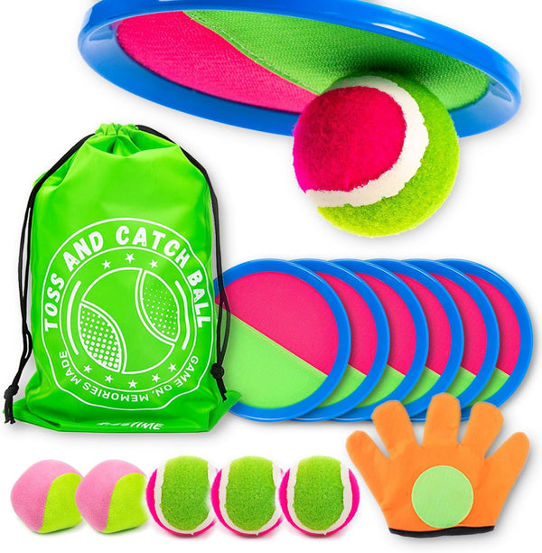 Toss and Catch Ball Set - Outdoor Games, Beach Games, Lawn Games, Gifts for Kids/Adults/Family (6 Paddles, 4 Balls)