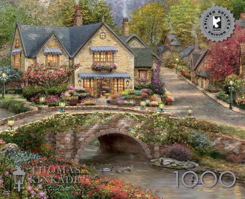 CEACO - Thomas Kinkade - Summer in Cobblestone Village - 1000 Piece Jigsaw Puzzle for Adults Challenging Puzzle Perfect for Game Nights