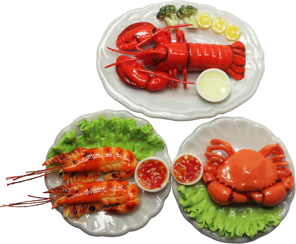 3 Assorted Dollhouse Miniature Mix Seafood with Lobster, Tiny Food Dollhouse Accessories for Collectibles