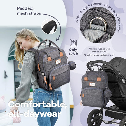 Backpack, Pack RUVALINO Diaper Bag Multifunction Travel Maternity Baby Changing Bags, Large Capacity, Waterproof, Dark