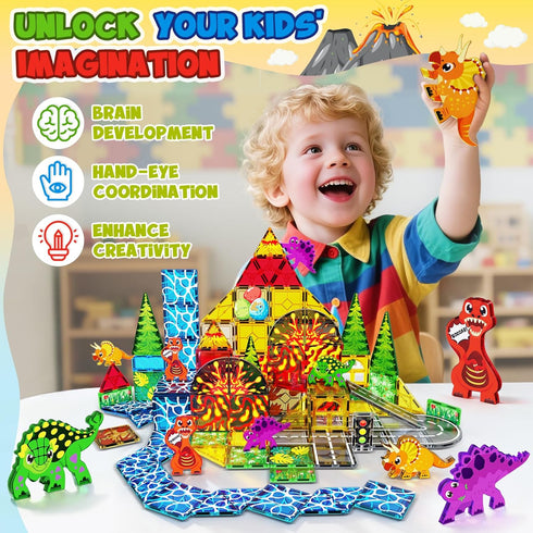 Magnetopia 3-5, Set 4-8 5-7, 3+ Dinosaur Toys Magnetic Tiles for Kids Lava Dinosaur World Magnet Tiles for Kids Ages