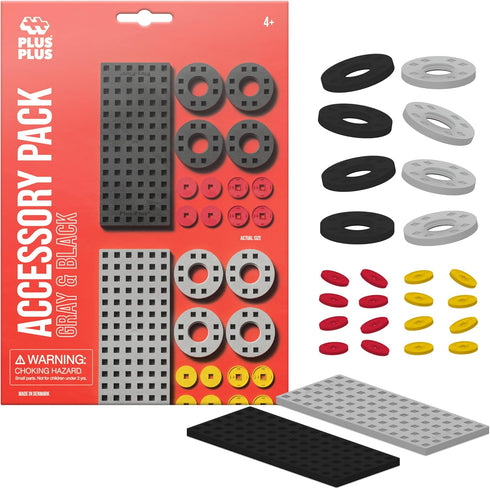 PLUS PLUS Accessory Pack, Gray & Black - 2 Baseplates, 8 Wheels for Construction Building Toy