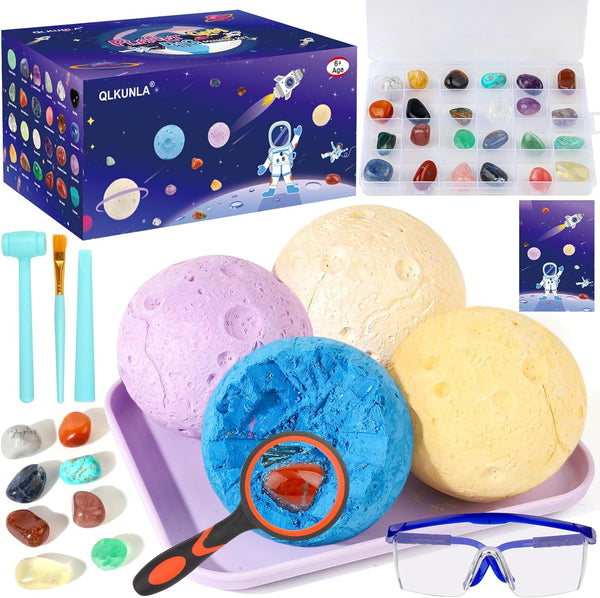 QLKUNLA Gemstones Dig Kit, Excavate 24 Real Gems in Solar System STEM