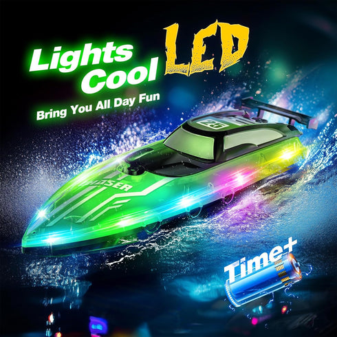 2.4Ghz 8-12,Toy JOI MEW RC Boat with LED Lights for Kids, Remote Control Racing Boats for Water Boat for Pools & Lakes