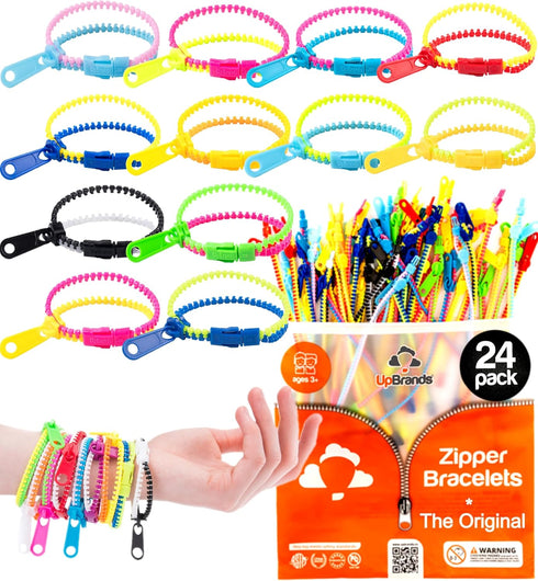 UpBrands 24 Easter Eggs Fillers Zipper Bracelets 6.5 Inches Sensory Toys Set for Kids Birthday Party Favors