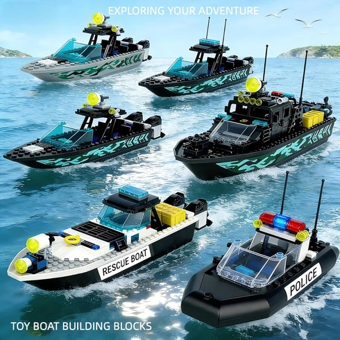 Set City Coast Guard Boat Building Blocks Police Boat, Rescue Boat & Patrol Ship Toy for Boys and Girls, STEM