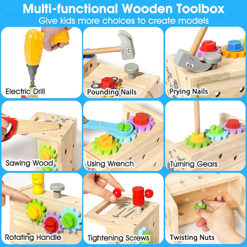 Set 39 3 4 5 6 Kids Tool with Electric Drill, Pcs Wooden Toddler Play Tool Bench Kits with Tool Box, Montessori STEM
