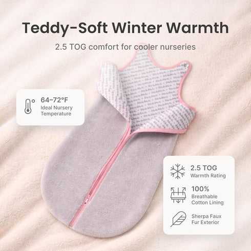 2.5 0-6 Baby Deedee Sleep Nest Teddy - Baby Sleep Sack TOG Months, Warm Sherpa Faux Fur & Cotton Lined Sleeping Bag