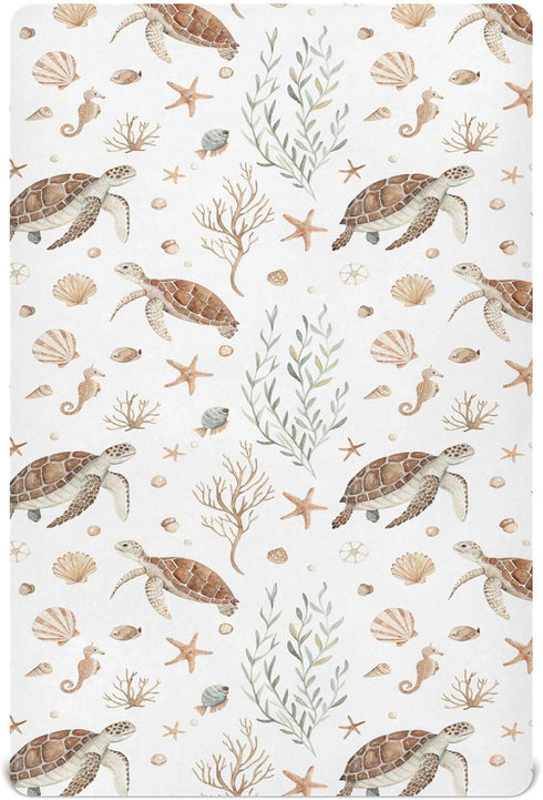 Burbuja Ocean Turtle Crib Sheet for Boys Girls, Fitted Crib Sheet 28 x